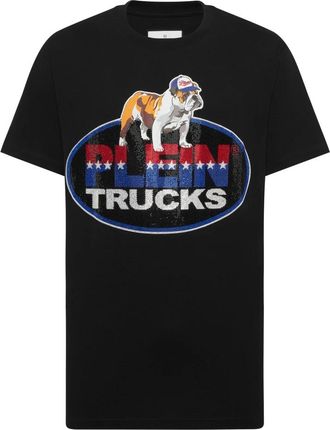 Philipp Plein T-shirt met Ronde Hals Bulldog Crystal - Heren - T-shirts - Zwart - 3XL - Katoen - Tops