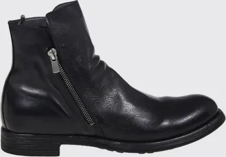 Officine Creative Washed Buffalo Leather Biker Ankle Boots with Ruched Effect