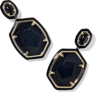 Kendra Scott Daphne Enamel Frame Drop Womens Earrings Earring Black Agate, Brass