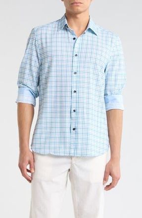 ConStruct Slim Fit Plaid Stretch Button-Up Shirt in Navy/Green at Nordstrom Rack, Size Xx-Large