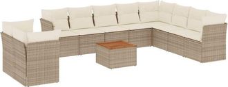 vidaXL Set De Sof&aacute;s De Jard&iacute;n 11pzas Con Cojines Rat&aacute;n Sint&eacute;tico Beige Vidaxl