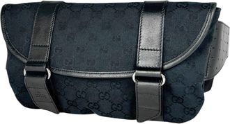 Gucci Black Gg Canvas Leather Fanny Pack Sling Bag (Pre-Owned)