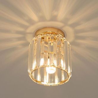 Trade Shop Trade Shop - Plafoniera Lampadario Da Soffitto A Cilindro Oro E27 Moderno Cristallo Luce Led 00688