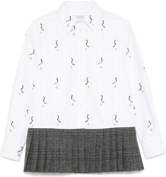Thom Browne Pleated-Hem Striped Shirt - Womens - Cotton/Wool