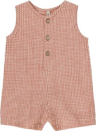 Rylee + Cru Check Linen Blend Short Romper in Poppy at Nordstrom, Size 6-12M