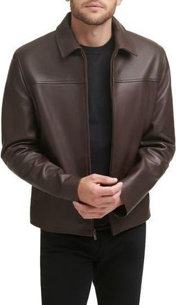 Cole Haan Smooth Lamb Leather Collared Jacket in Java at Nordstrom Rack, Size Medium