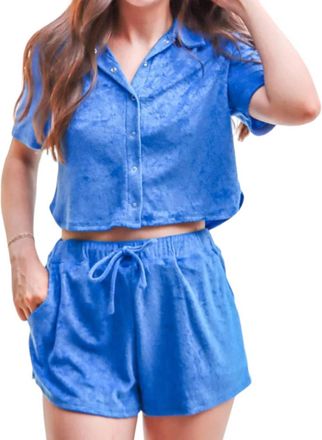 Sadie & Sage Terry Crop Shirt In Blue