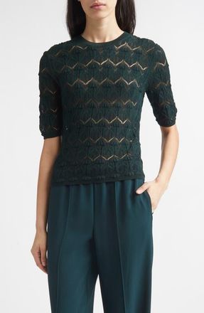 Vince Pointelle Knit Cotton Blend Sweater in Juniper at Nordstrom, Size Xx-Small