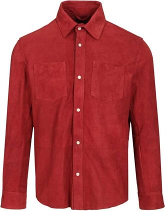 Barba Suede Overhemd - Heren - Casual Overhemden - Rood - M - Su&egrave;de - Overhemden