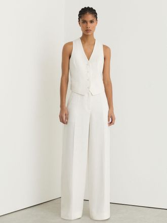 Reiss White Linen-blend Wide-leg Trousers, 16L