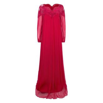 Alberta Ferretti Long Dress with Collar Details - female - Alberta Ferretti - Gowns - Red - S - Dresses