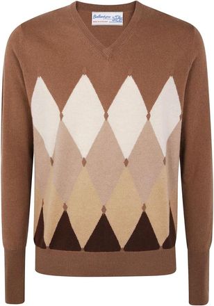 Ballantyne Argyle V-hals Trui - Heren - Truien - Bruin - Maat: XL Kasjmier