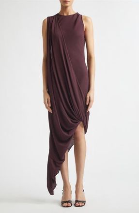 Victoria Beckham Asymmetric Drape Georgette Midi Dress in Acai at Nordstrom, Size 8 Us