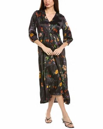 Johnny Was Bishop Sleeve Chevron Tiered Dress In Villa Noire
