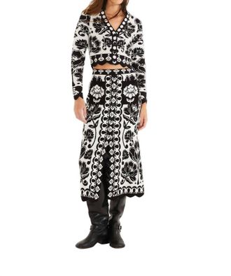 Farm Rio Floral Arabesque Knit Skirt In Black/white