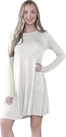 Janisramone Womens Mini Dress, Plain A Line Flared Skater Dress, Stretchy Summer Swing Mini Top, Casual Round Neck Long Sleeve Dresses for Women UK, Ladies Party 