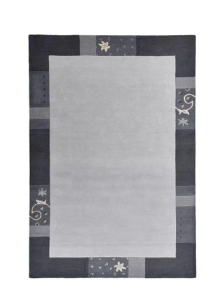 THEKO Alfombra Gabbeh floral de lana natural en color plata 240x340 cm