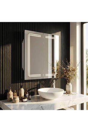 Living and Home Wall-mounted Bathroom Mirror Cabinet with Led Lights in Silver