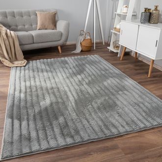 Paco Home Paco Home - Alfombra De Sala Con Pelo Corto, Estilo Escandinavo Abstracto Japandi Boho, Con Efecto 3d, Uni Crema 160x220 Cm, Gris