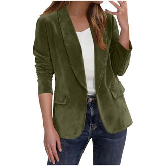 Generic Womens Suede Fleece Blazer Open Front Long Sleeve Casual Dress Jackets Ladies Elegant Lapel Collar Cozy Blazers 2025 Soft Keep Warm Cardigans Jacket w