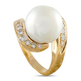 Luxury Bazaar 14K Yellow Gold 0.45ct Diamond and Pearl Ring MF31-050126