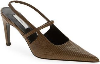 Toteme Lizard Embossed Sharp Pointed Toe Slingback Pump in Dark Olive at Nordstrom, Size 12Us