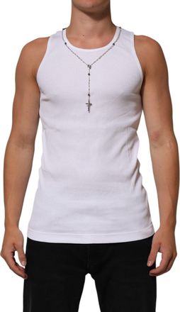 Dolce & Gabbana White Cotton Chain Necklace Tank Top Mens T-shirt