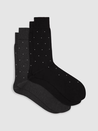 Reiss Black & charcoal Mario 2 Pack Cotton-blend Polka-dot Socks, M & L