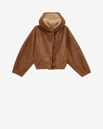Isabel Marant Manteau Amiel En Peau Lain&eacute;e - Femme - Cognac - Taille 34 - Isabel Marant