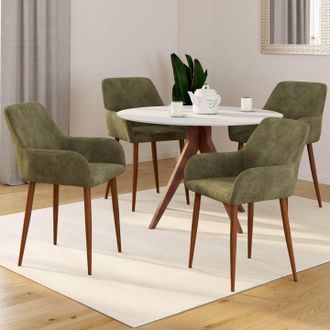 IDMarket Juego De 4 Sillas Rory De Tela De Chenilla Verde Con Patas De Nogal Para El Comedor
