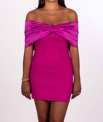 HYFVE Off Shoulder Oversized Bow Dress In Pink