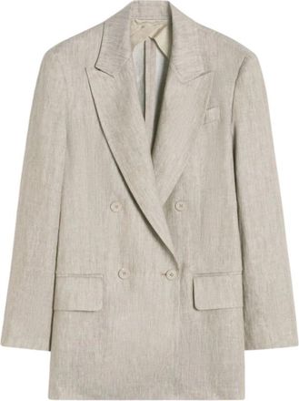Max Mara Beige Solid Notched Lapel Blazer