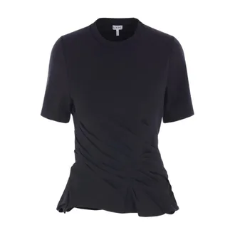 Loewe T-Shirts, female, Black, Size: S Draped Asymmetric-Hem T-shirt