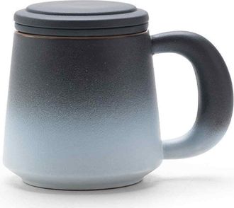 OEM Tasse Th&eacute; - C&eacute;ramique - 420 Ml - Infuseur Acier Inoxydable 304 - Couvercle Inclus - Noir Blanc - 1 Pi&egrave;ce