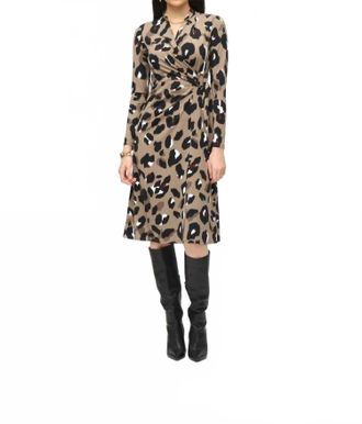 Joseph Ribkoff Animal Print Faux Wrap A-Line Dress In Black/multi