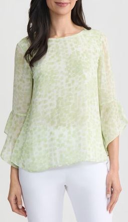 Kasper Ruffle Sleeve Top in Celery Multi at Nordstrom, Size X-Small