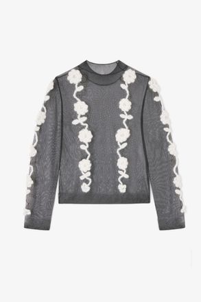 Ganni Black Flower Crochet Turtleneck - Size XXS