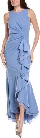 Adrianna Papell High-Low Crepe Halter Gown