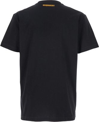 Dsquared2 Mens Black Crewneck T-Shirt With Front Print Cotton T-Shirts And Polos