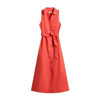Woolrich Katoenen Poplin Jurk - Dames - Shirt Kleedjes - Oranje - L - Katoen - Kleedjes