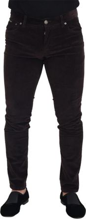 Dolce & Gabbana Elegante Bruine Zijden Broek - Heren - Skinny Jeans - Bruin - L - Katoen - Jeans