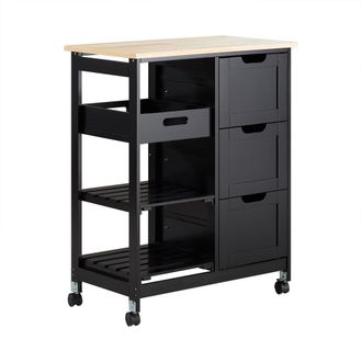 SoBuy Carro De Almacenamiento Mueble Auxiliar Cocina Carrito De Servir Con 3 Cajones 2 Estantes Y 1 Bandeja Extra&iacute;ble Negro Fkw79-sch Sobuy Es