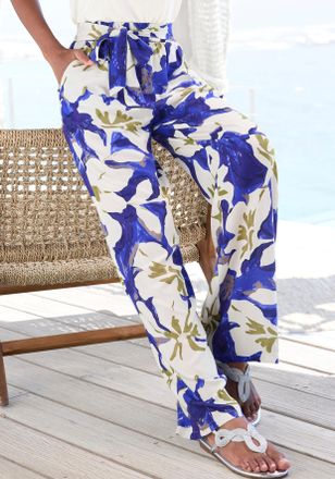 Vivance Palazzohose VIVANCE, Damen, Gr. 34, N-Gr, beige (blau, gr&uuml;n, creme bedruckt), Web, Obermaterial: 100% Viskose, bedruckt, figurumspielend lang, Hosen P