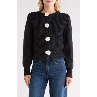 Madden Girl Flower Appliqu&eacute; Cardigan in Black at Nordstrom Rack, Size X-Large