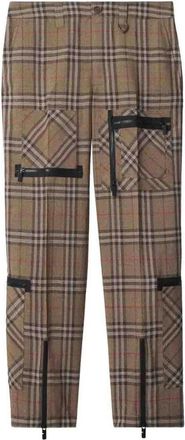 Burberry Plaid Cargo Broek met Ritsdetails - Heren - Straight fit broeken - Bruin - M - Broeken