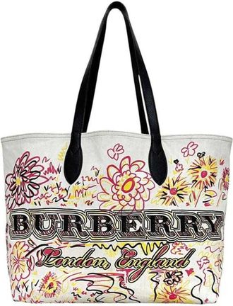 Burberry Beige White Pvc Leather Tote Bag (Pre-Owned)