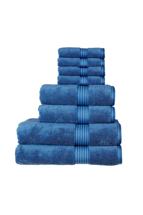 Christy Supreme Hygro Luxury 100% Supima Cotton 8 Piece Towel Sets in Mid Blue