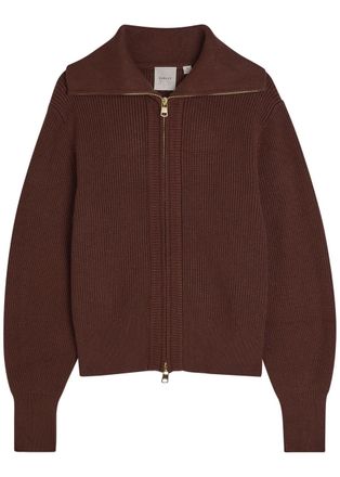 Varley Enrico Ribbed Knit Cardigan - Brown - Xxs (UK4 / Xxs)