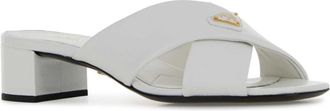 Prada Womens White Leather Mules Bianco Sandali Sandal