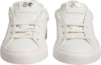 Hide & Jack White Leather Low Top Lace Up Sneakers Womens Shoes (Pre-Owned)